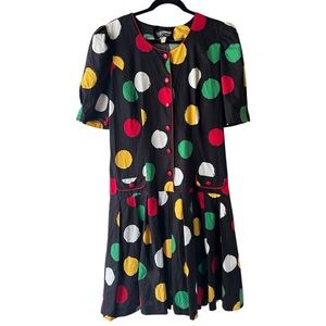 Vintage 90s Romper One-Piece Skort Black Polka Dot Size L/XL Bright Loud